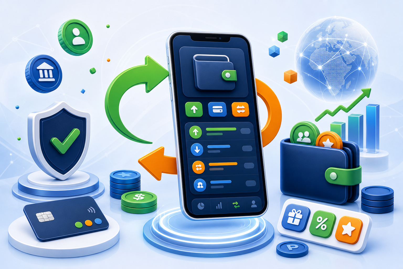 Fintech value transfer concept showcase