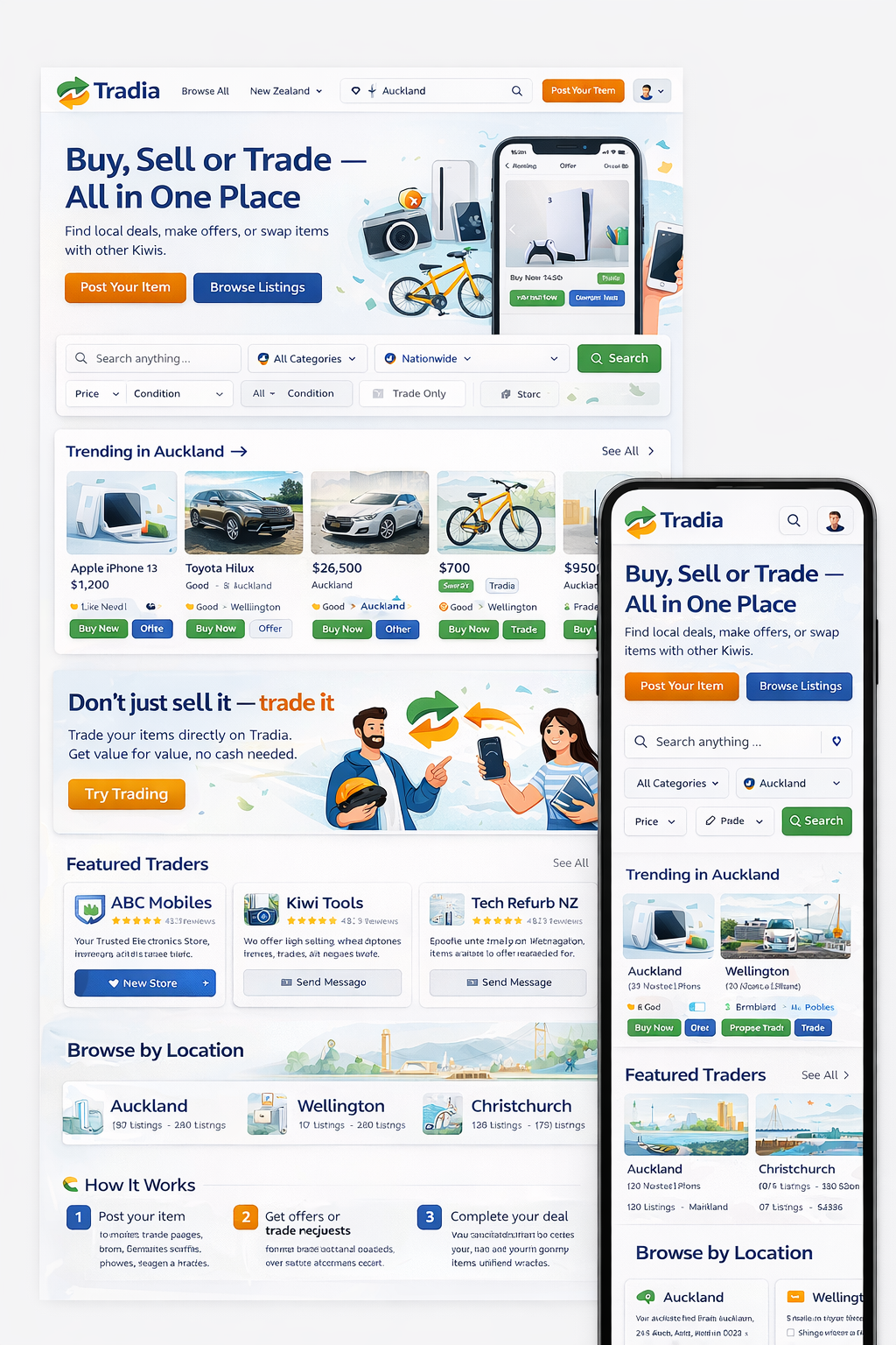 Tradia website and mobile design mockup